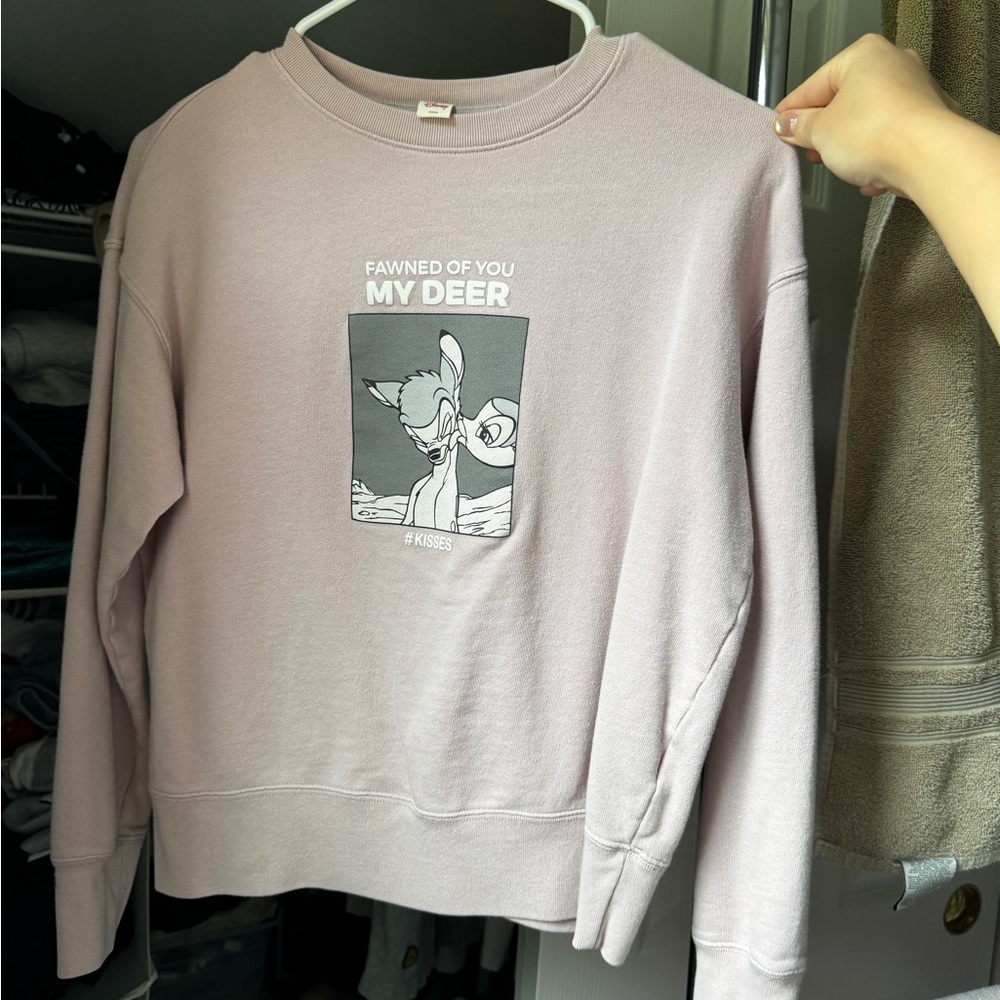 Uniqlo Disney Bambi Jumper Adult Unisex Small Pink Round Neck Long Sleeve